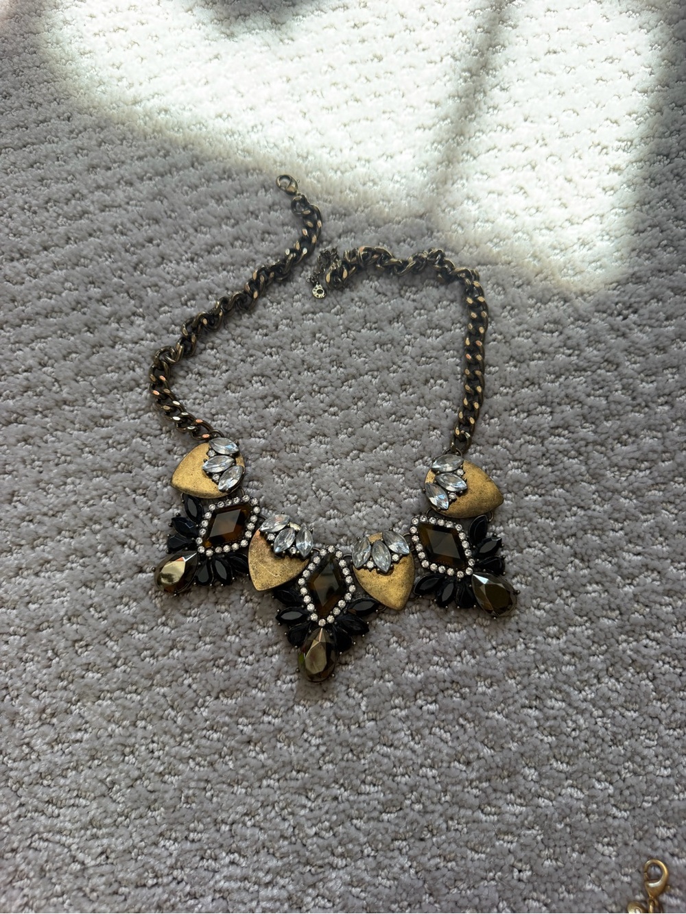Gold and Black Statement Necklace with Clear Crystals - Women Jewelry